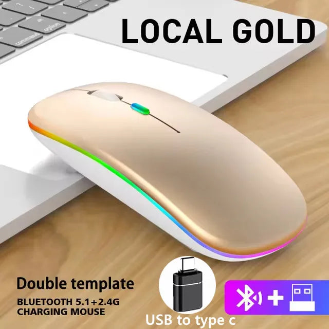 LED Wireless Bluetooth Mouse Rechargeable Silent Dual Mode for Laptop PC