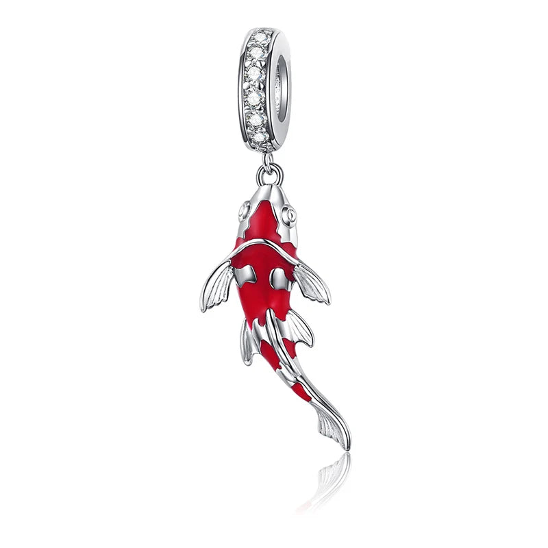925 Silver Koi Fish & Red Mushroom Charm Bead for Bracelets & Necklaces