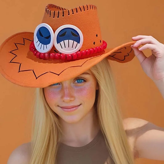 Anime Ace Orange Cowboy Hat  Unisex Luffy Cosplay Cap for Kids & Adults