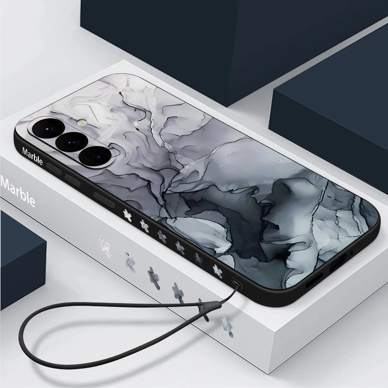 Colorful Marble Soft Case with Lanyard for Samsung Galaxy Phone Cover