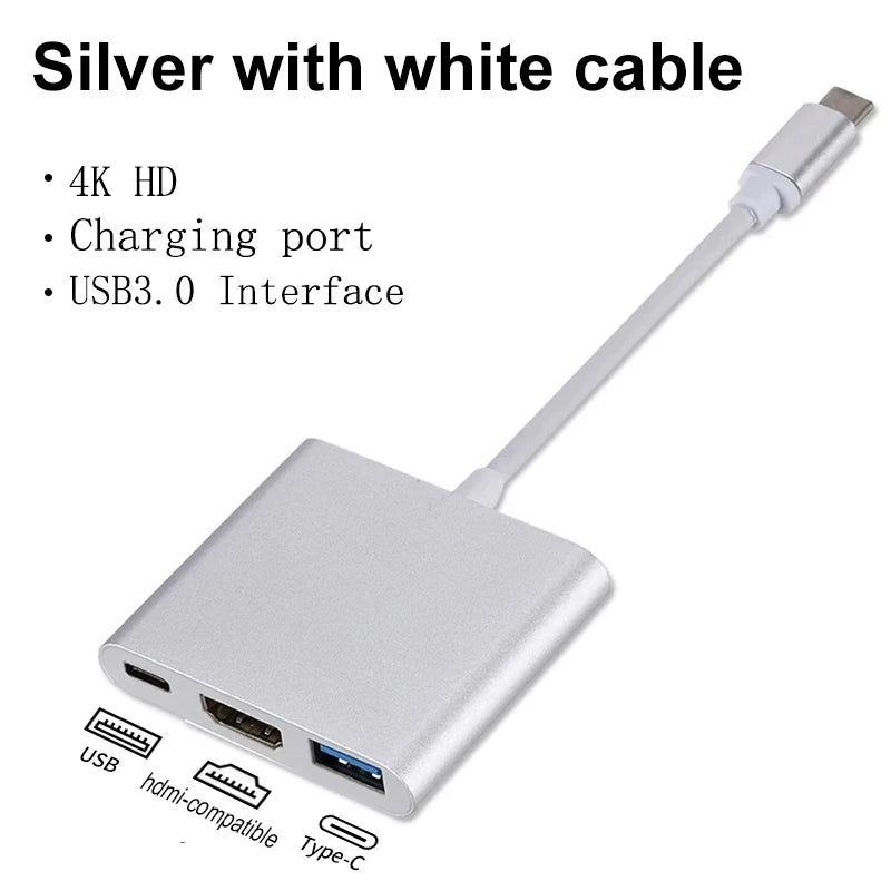 3-in-1 USB-C to HDMI Adapter USB 3.1 Hub Charger for Samsung Huawei MacBook