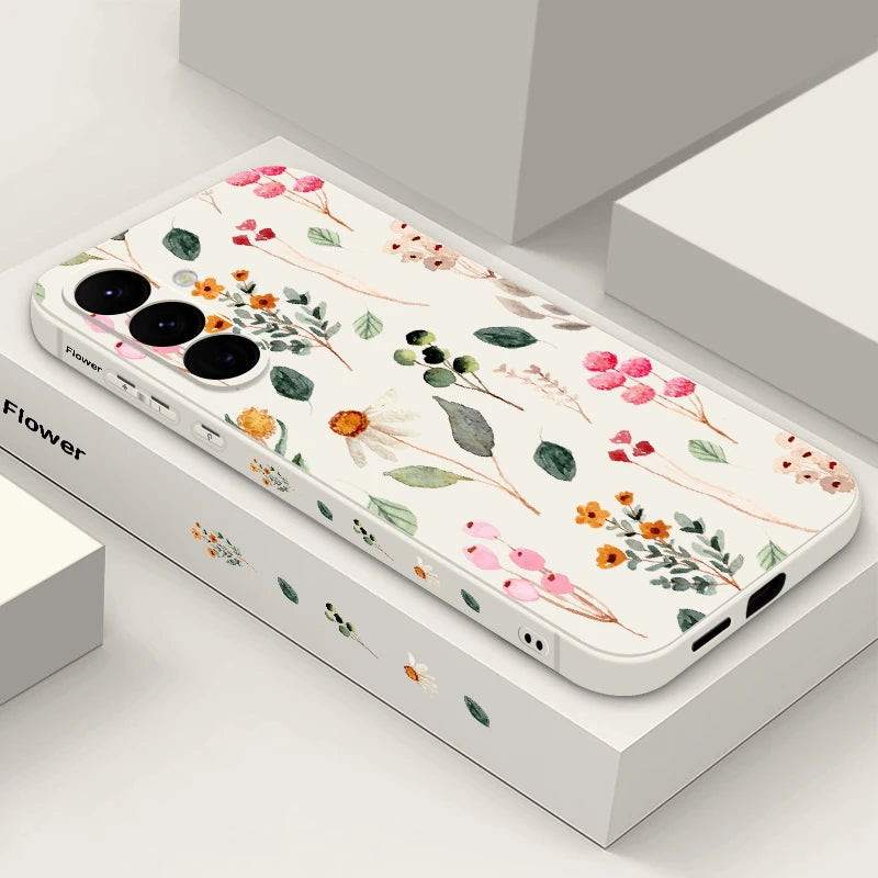 Luxury Flower Print Silicone Case with Lanyard for Samsung Galaxy Cover