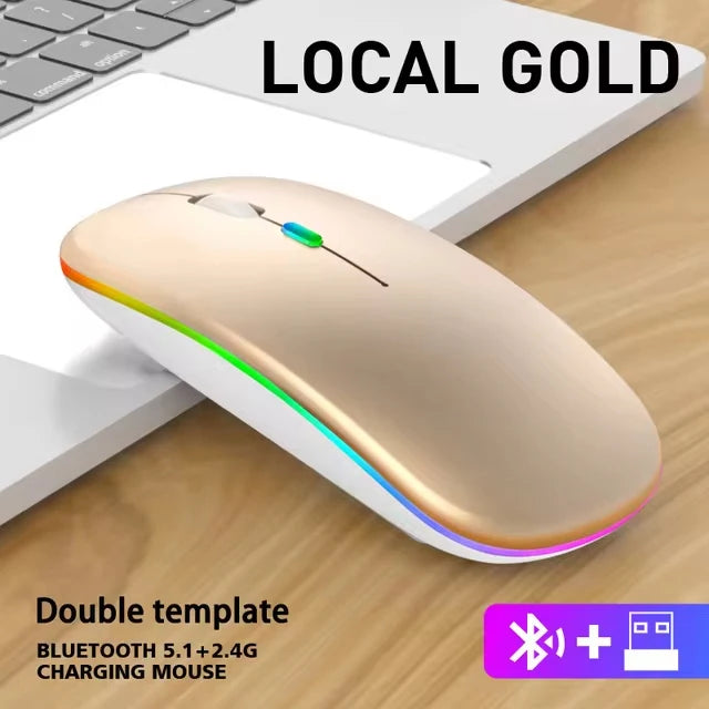 LED Wireless Bluetooth Mouse Rechargeable Silent Dual Mode for Laptop PC