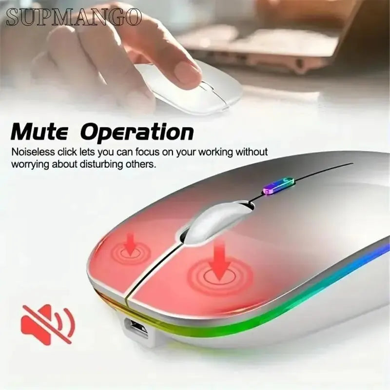 Rechargeable Wireless Mouse Silent LED Backlit Dual Mode for PC Laptop