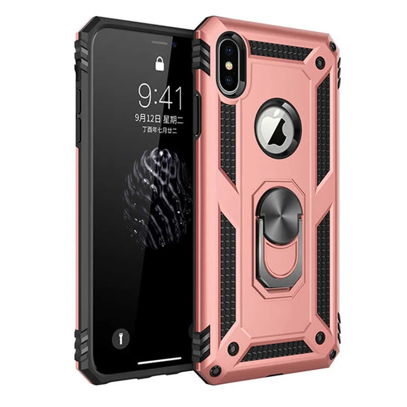 Shockproof Armor Holder Case For iPhone X XS Max XR 7 6 Cases Magnetic Ring Phone Cover For iPhone 6 6s 7 8 Plus Holder Case