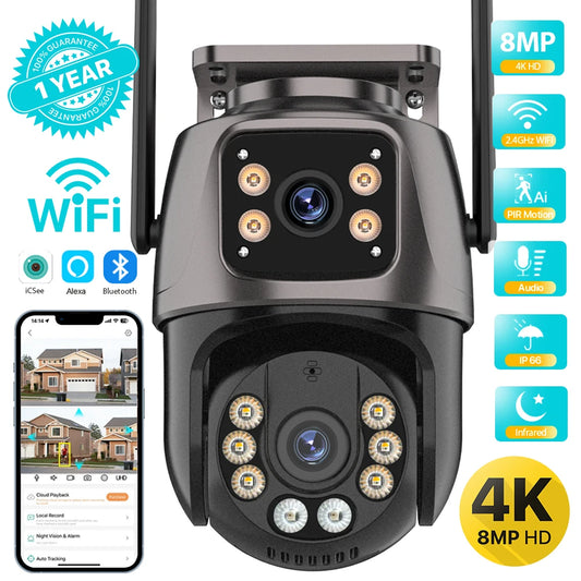 4K 8MP HD WiFi PTZ Outdoor Camera | 4MP Dual Lens & Screen | AI Auto-Tracking CCTV | Audio & Video Surveillance | iCSee P2P