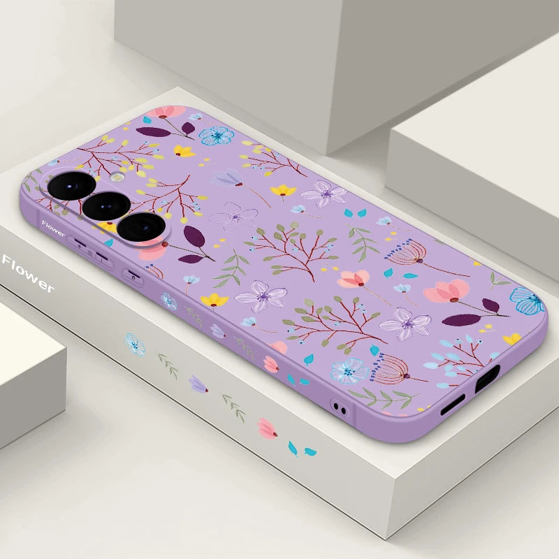 Luxury Flower Print Silicone Case with Lanyard for Samsung Galaxy Cover