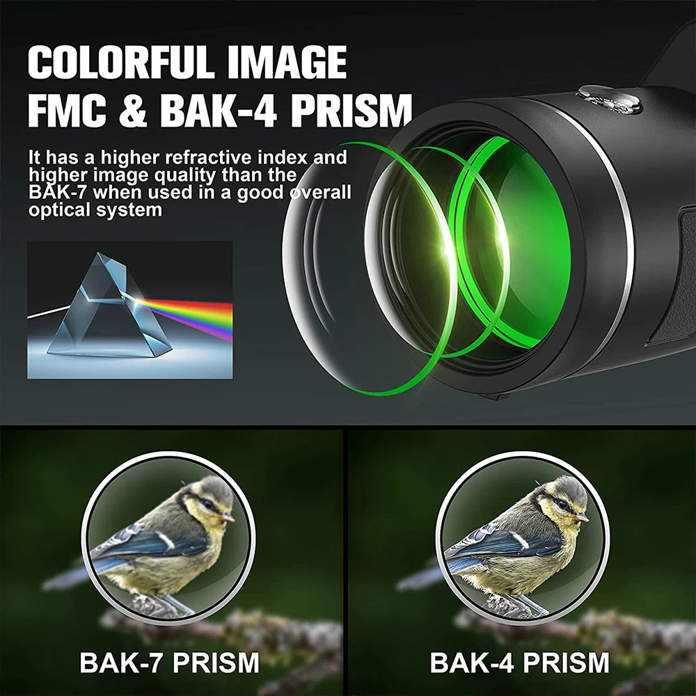 10x42 HD Monocular Telescope BAK4 Prism for Hunting Camping Bird Watching