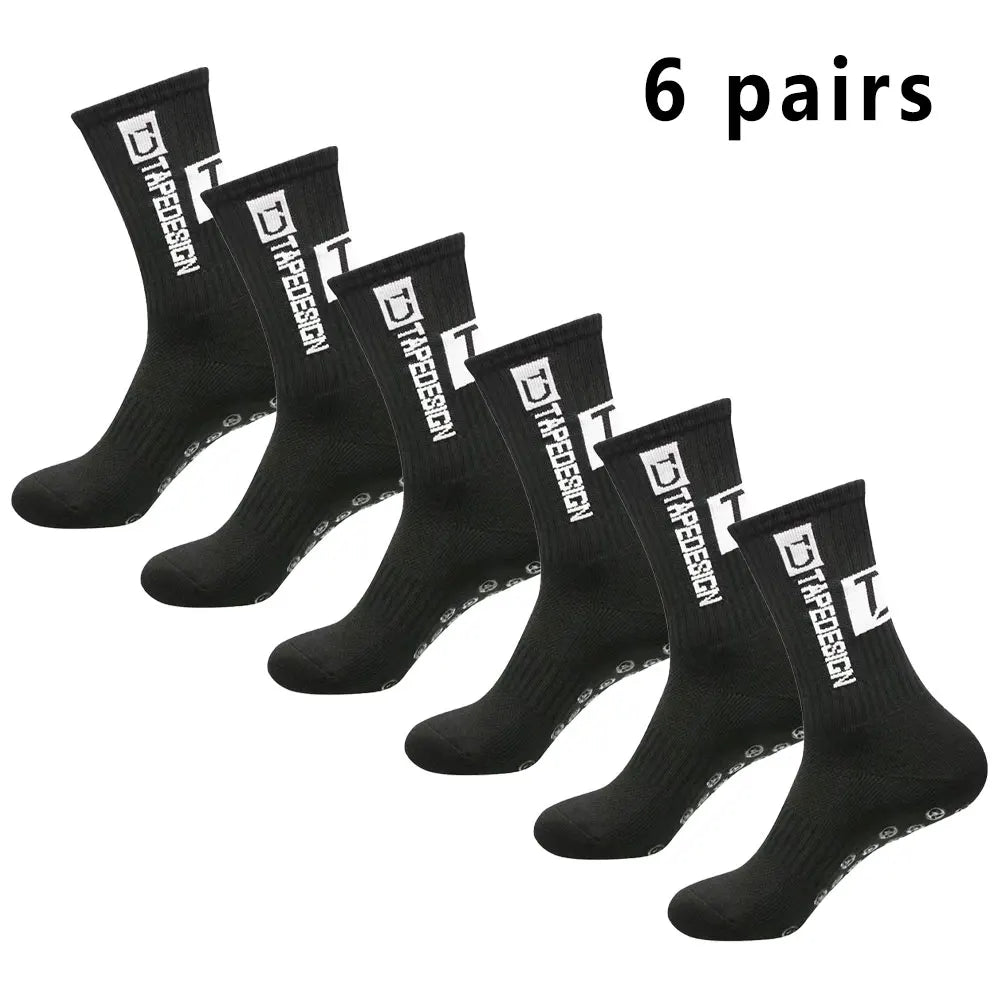 6 Pairs Men's Football Socks Non-Slip Grip Sports Mid-Calf Basketball Yoga