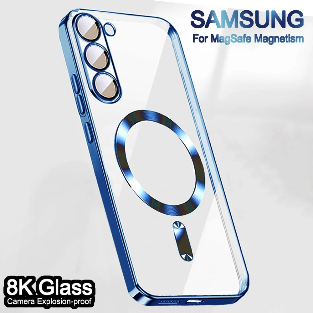 Luxury Plating Magnetic Case For Samsung Galaxy S21 S23 Fe S24 S25 Ultra S22 Plus Magsafe Cover 10H 6K Glas Camera Protect