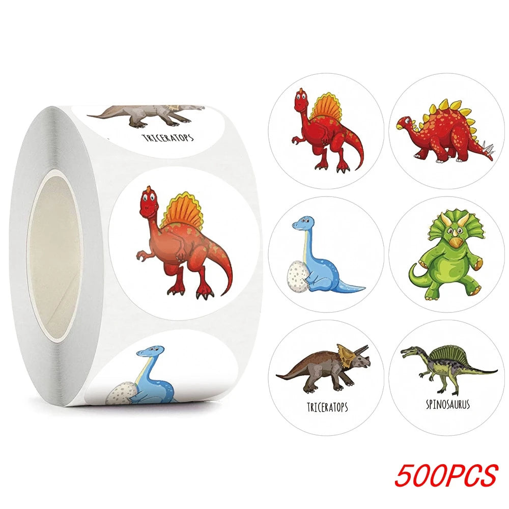 100-500PCS 1 Round Dinosaur Stickers Kids Teacher Reward Incentive Roll