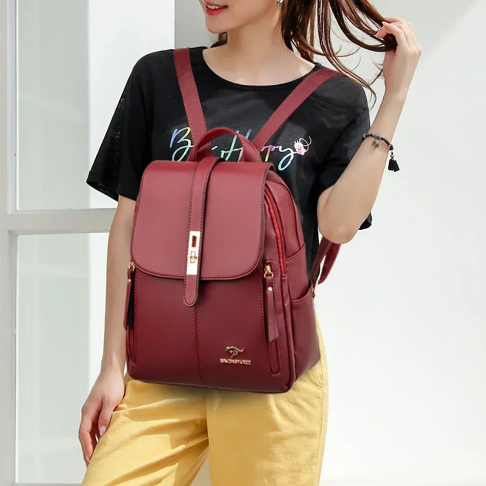 Women Large Capacity Backpack High Quality Leather Vintage Bags for Women