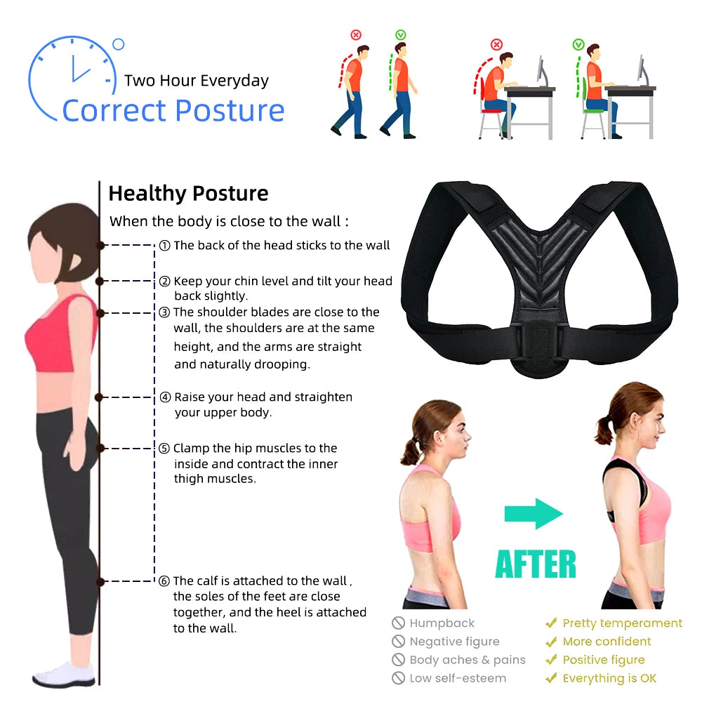 Adjustable Posture Corrector Back Brace for Men & Women Pain Relief Support