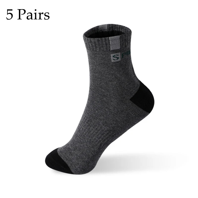 5 Pairs Men's Bamboo Fiber Socks Size 37-43 | Breathable, Deodorant, Autumn-Winter Business & Sports Socks"