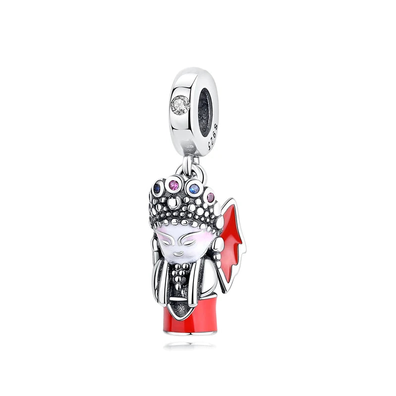 Silver Japanese Doll Fortune Cat Charm Bead for Bracelets