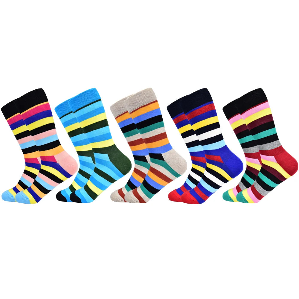 5 Pairs Men's Novelty Cotton Socks Colorful Pattern Funny Crew"