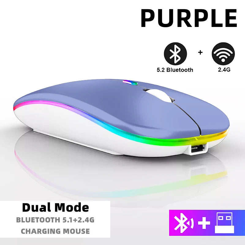 Bluetooth Wireless RGB Mouse Rechargeable for iPad PC Laptop Tablet Phone