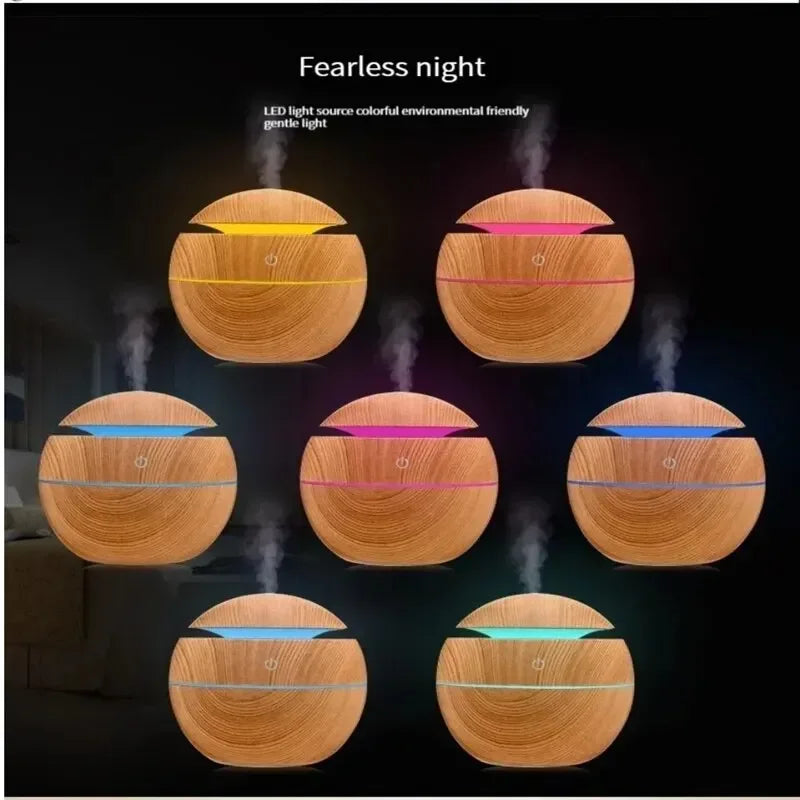 USB Ultrasonic Cool Mist Humidifier Wood Grain Aroma Diffuser Air Purifier