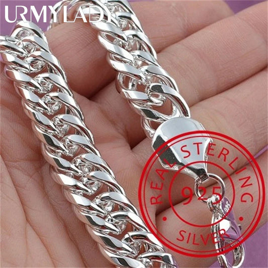 Sterling Silver Square Chain Bracelet for Women & Men Wedding Gift