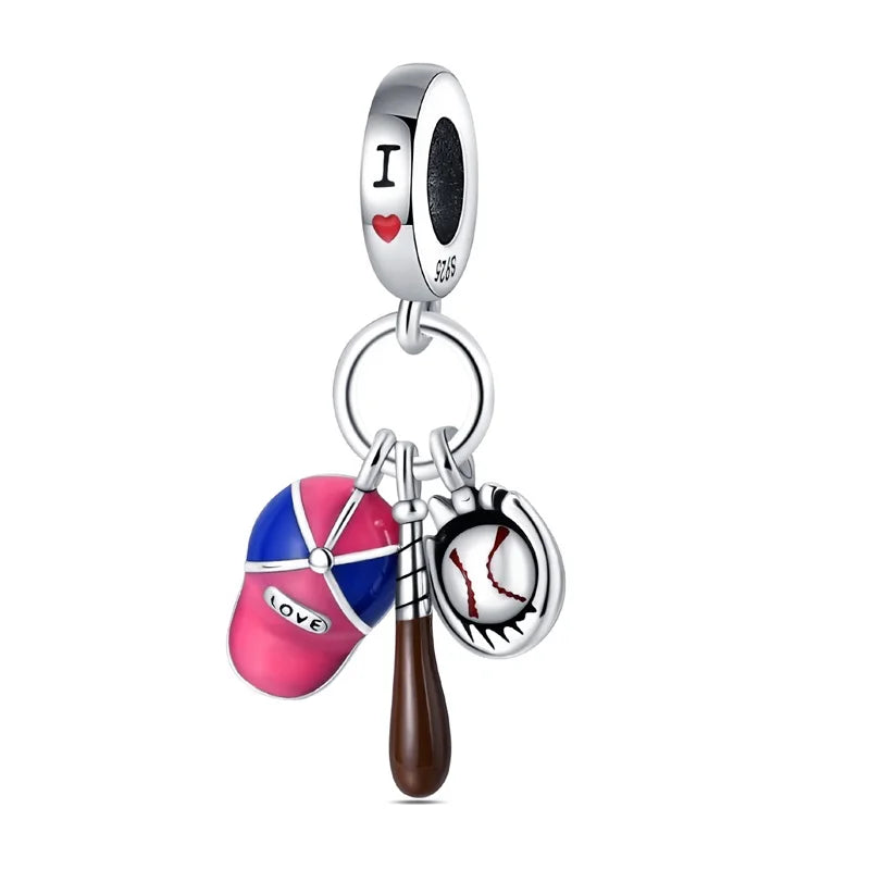 silver Dumbbell Badminn Soccer Charm Beads for Bracelet & Necklace Gift