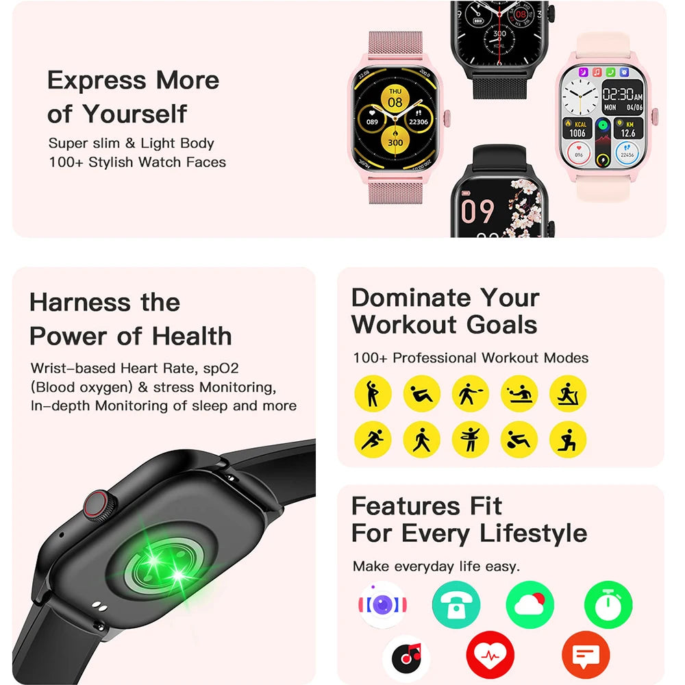 Smart Watch Bluetooth Call, Touch Screen, Fitness Tracker, Music, Sports Smartwatch for Android