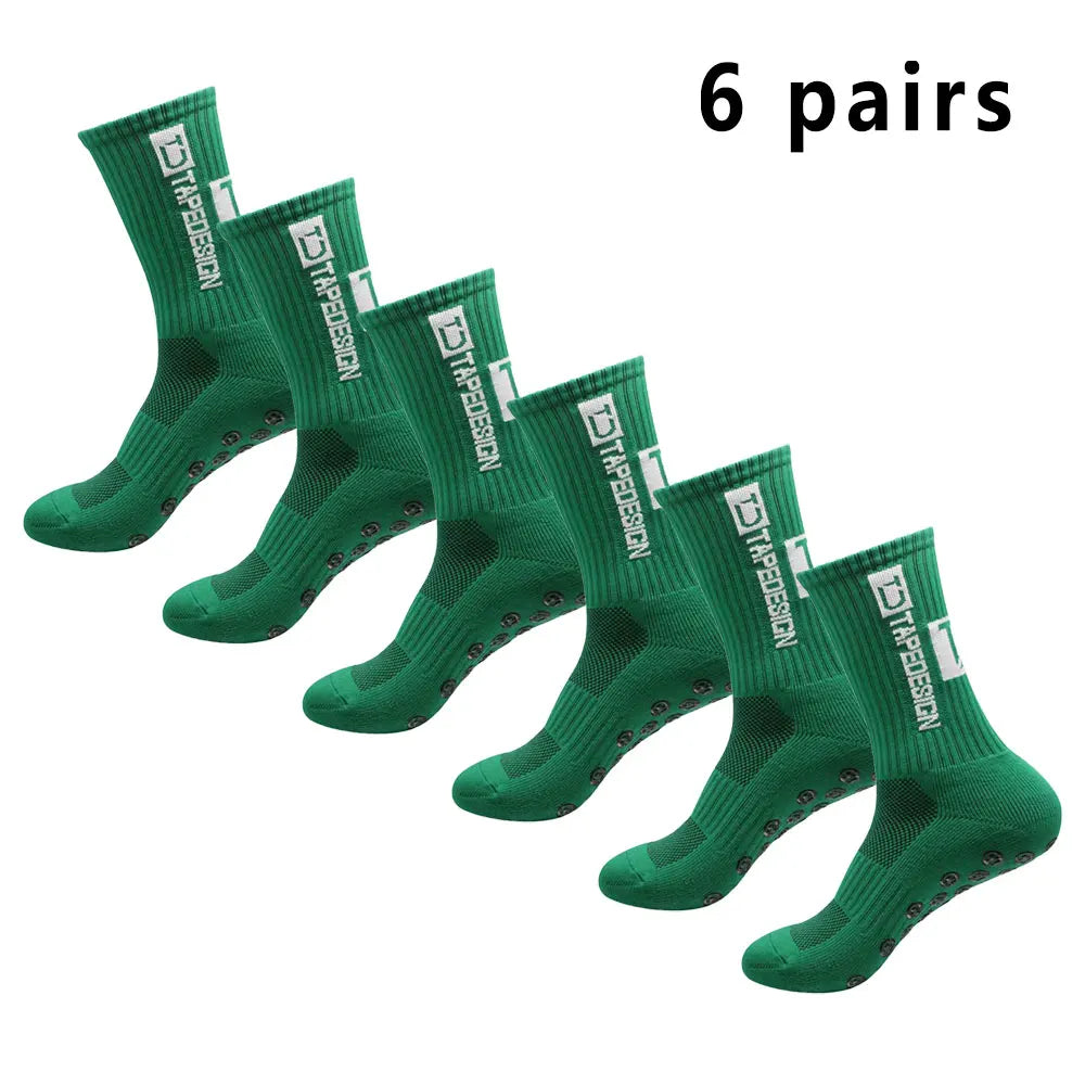 6 Pairs Men's Football Socks Non-Slip Grip Sports Mid-Calf Basketball Yoga