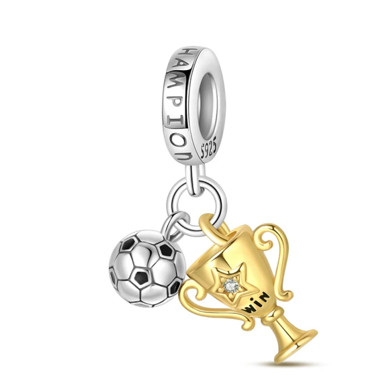 silver Dumbbell Badminn Soccer Charm Beads for Bracelet & Necklace Gift