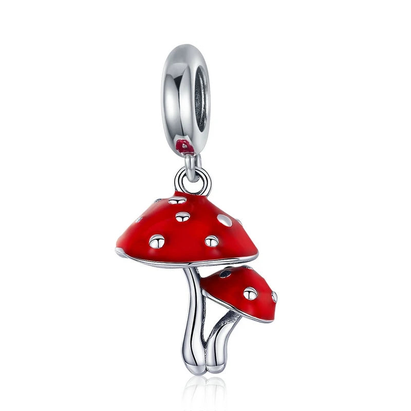 925 Silver Koi Fish & Red Mushroom Charm Bead for Bracelets & Necklaces