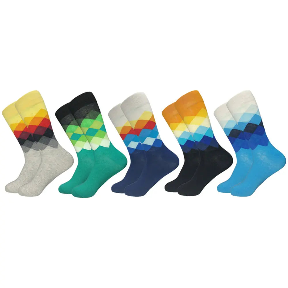 5 Pairs Men's Novelty Cotton Socks Colorful Pattern Funny Crew"