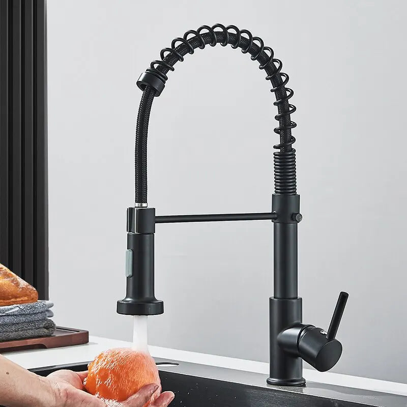 Matte Black Pull-Down Kitchen Brass Spring Dual Mode Sink Mixer Tap