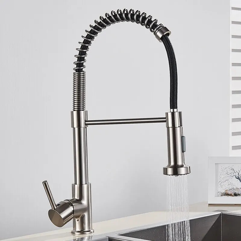 Matte Black Pull-Down Kitchen Brass Spring Dual Mode Sink Mixer Tap