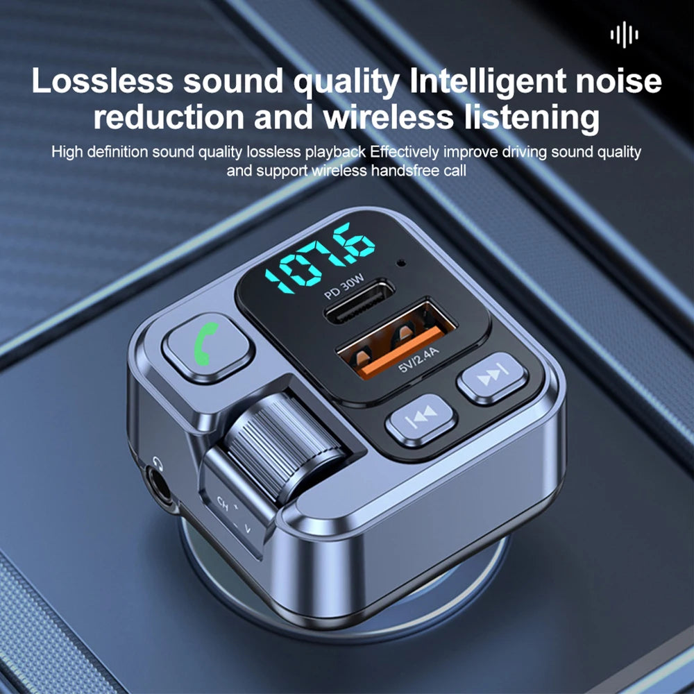 Car Bluetooth FM Transmitter USB PD20W Fast Charger Adapter for Phones