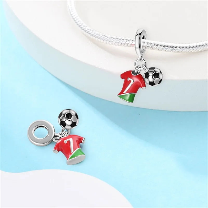 silver Dumbbell Badminn Soccer Charm Beads for Bracelet & Necklace Gift