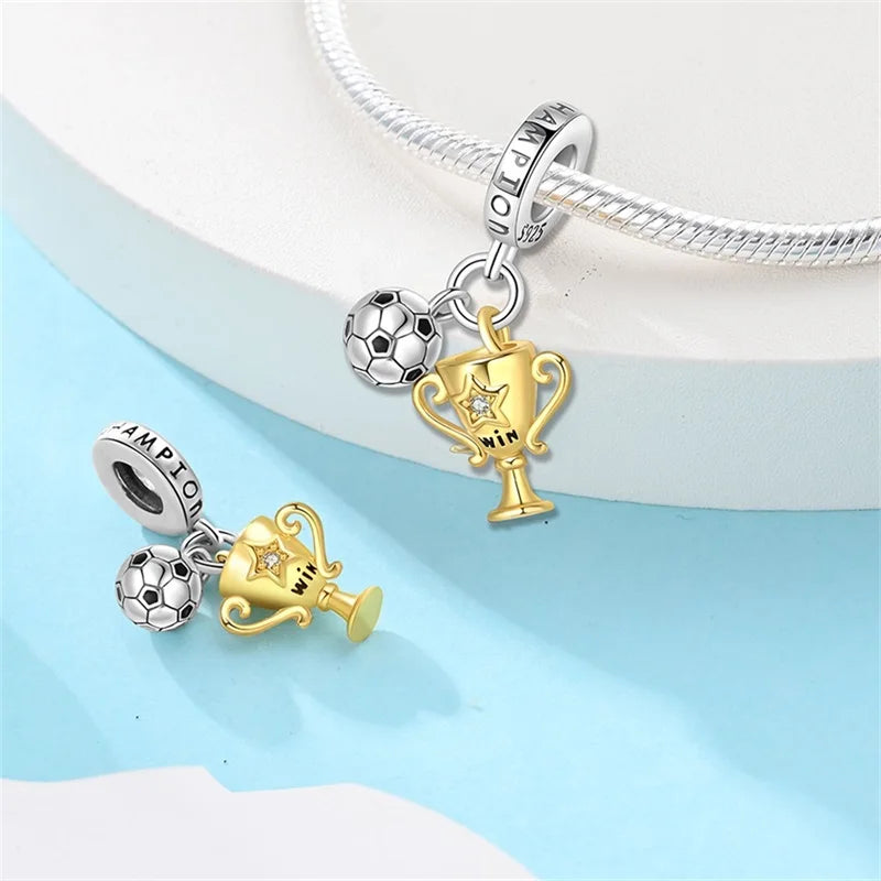 silver Dumbbell Badminn Soccer Charm Beads for Bracelet & Necklace Gift