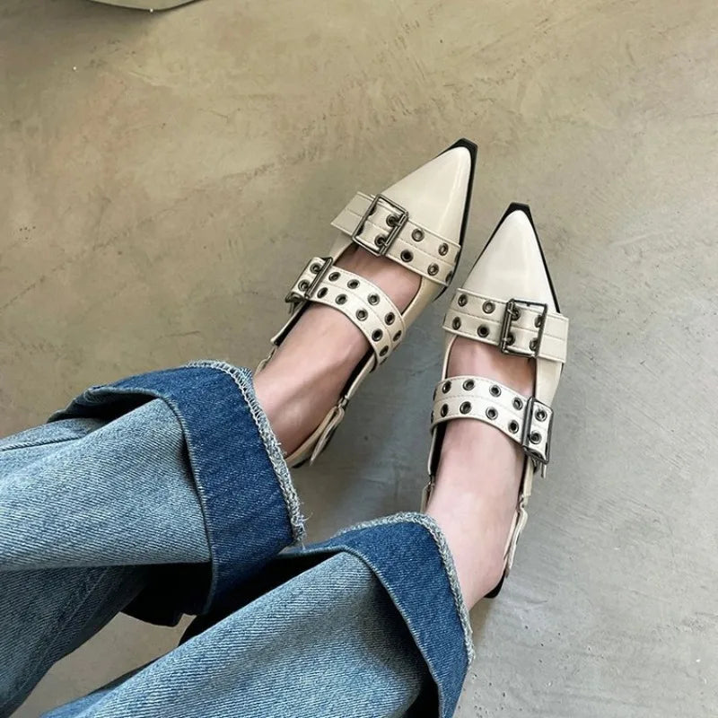 Mary Jane Pointy  Shoes for Women Skirt Small Leather Shoes Retro Chunky Single Shoes for Women