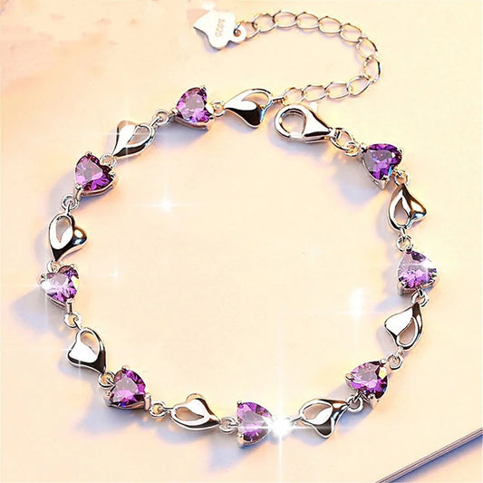 Silver Love Bracelet with Zircon Crystal for Women Gift