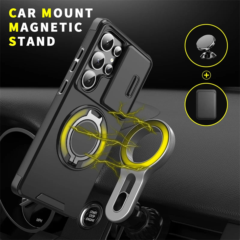 For Samsung Galaxy S25 Ultra Case Magnetic Holder Ring Phone Case For Samsung S25 + Plus S 25 Ultra Slide Camera Back Cover