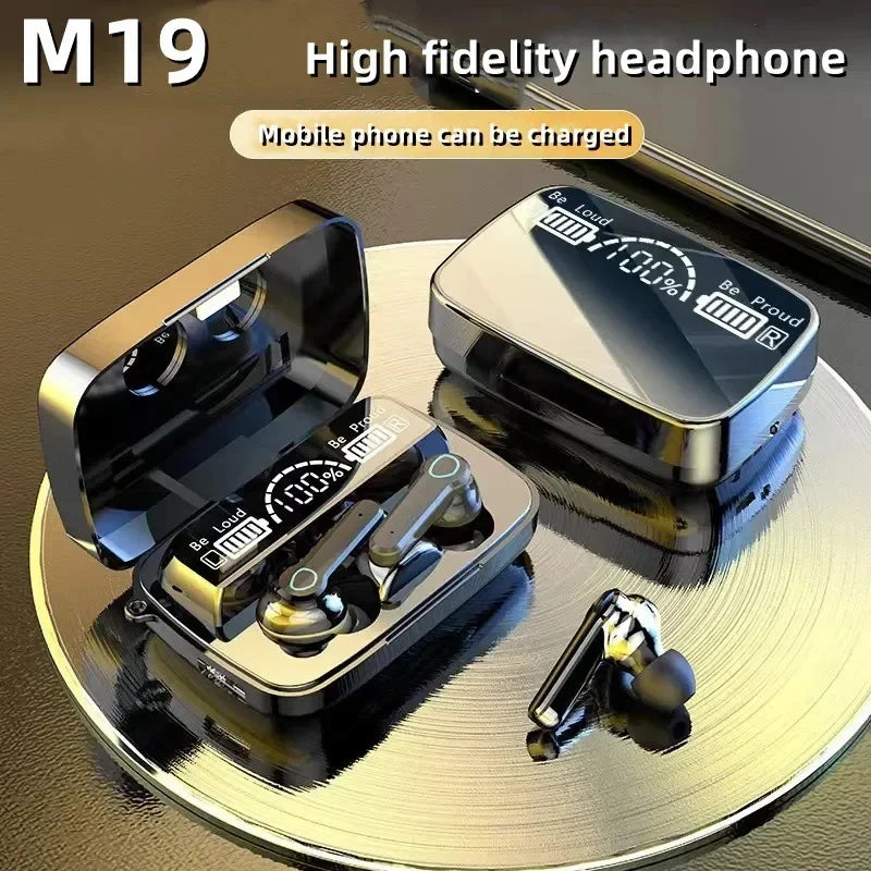 M19 TWS Bluetooth Headphones 5.3 9D High Fidelity Wireless Headphones Touch IPX7 Waterproof Digital Display Headphones