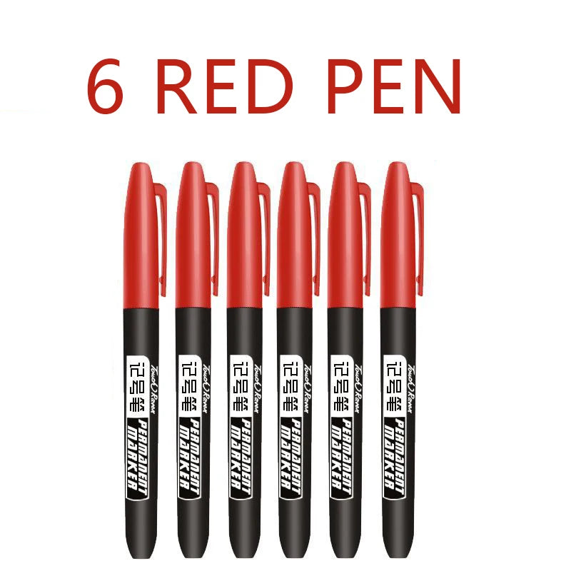 6PCS Permanent Art Marker Pens Fine Point Waterproof Black Blue Red Ink