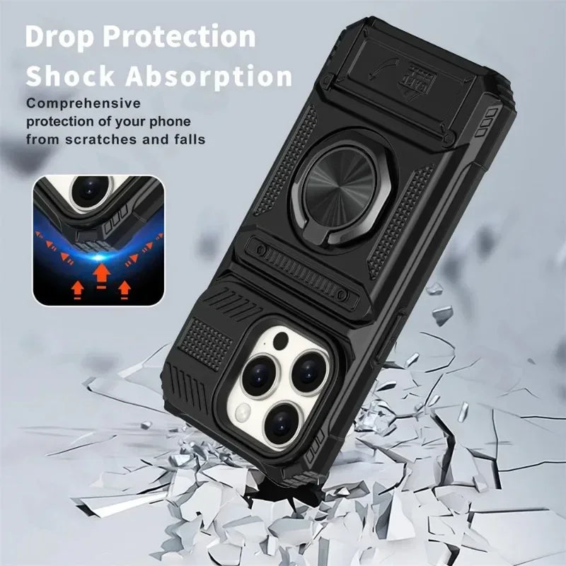 Case For iPhone 16 15 14 13 12 11 Pro Max  Magnetic Rotated Ring Kickstand Heavy Duty Drop Protection Wallet Cover