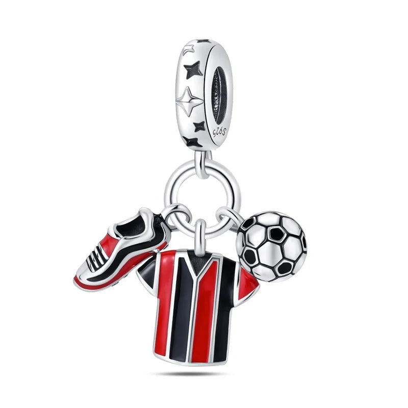 silver Dumbbell Badminn Soccer Charm Beads for Bracelet & Necklace Gift