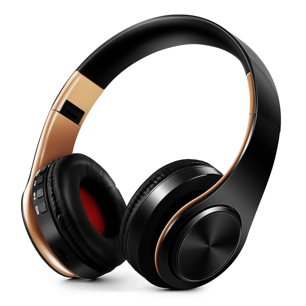 Gold Wireless Bluetooth Headphones w/Mic & 3.5mm Jack for iPhone Samsung