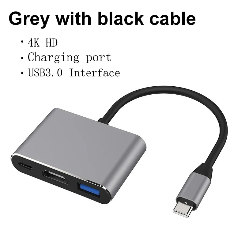 3-in-1 USB-C to HDMI Adapter USB 3.1 Hub Charger for Samsung Huawei MacBook