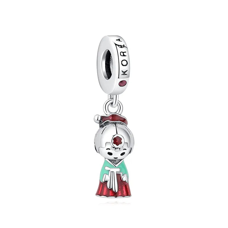 Silver Japanese Doll Fortune Cat Charm Bead for Bracelets