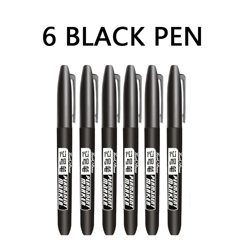 6PCS Permanent Art Marker Pens Fine Point Waterproof Black Blue Red Ink