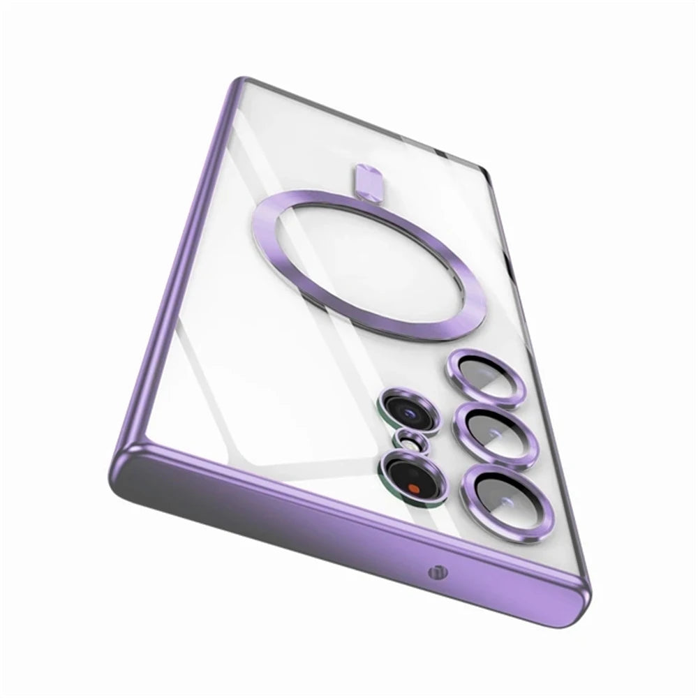 Luxury Plating Magnetic Case For Samsung Galaxy S21 S23 Fe S24 S25 Ultra S22 Plus Magsafe Cover 10H 6K Glas Camera Protect