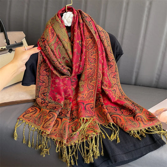 Women's Cashmere Pashmina Shawl  Warm Winter Scarf Wrap with Elegant Print