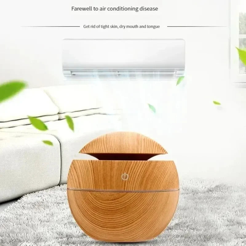 USB Ultrasonic Cool Mist Humidifier Aroma Diffuser Wood Grain Air Purifier