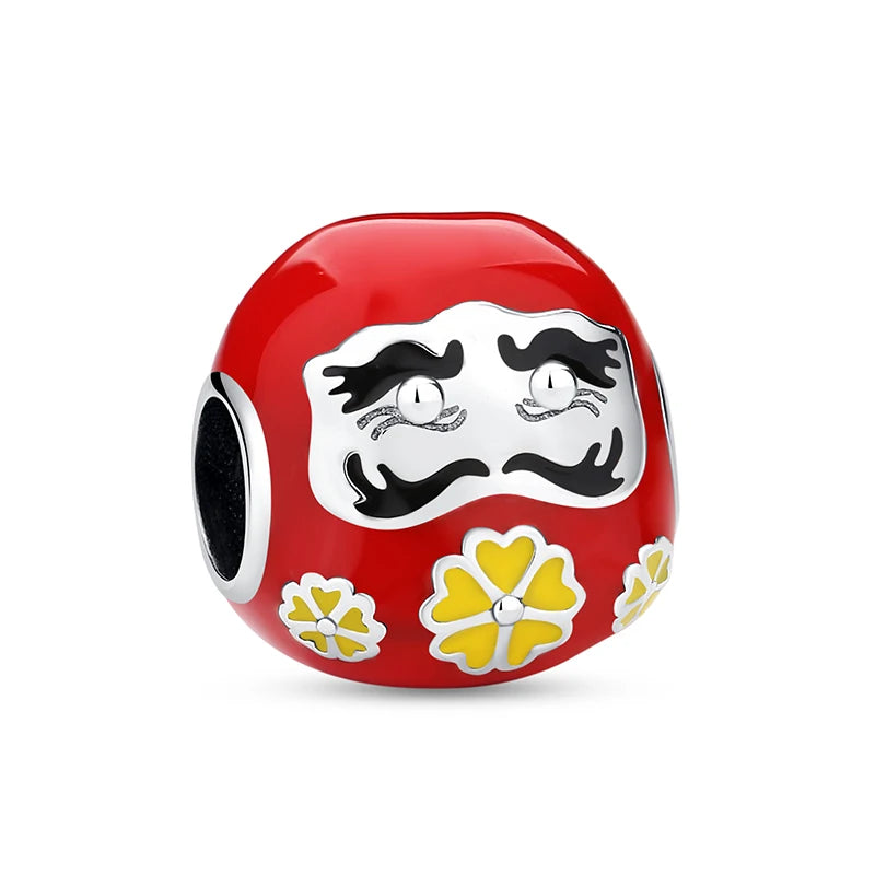 Silver Japanese Doll Fortune Cat Charm Bead for Bracelets