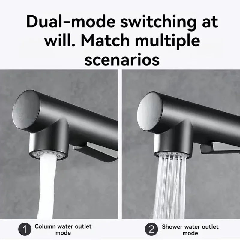 Black Pull-Out Kitchen Faucet Stainless Steel 2-Mode Sprayer Hot & Cold Tap